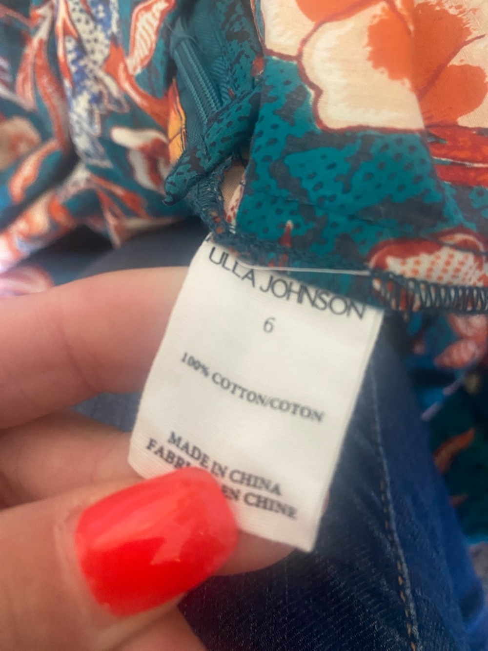 Ulla Johnson Teal Midi Dress with Orange Floral Print - Picture 2 of 6